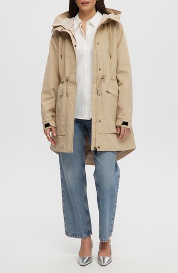 Noize Mid Length Rain Coat In Taupe