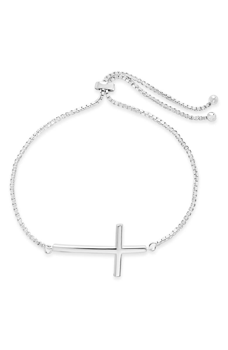 Sterling Forever Rhodium Plated Polished Cross Bolo Bracelet, Main, color, 
