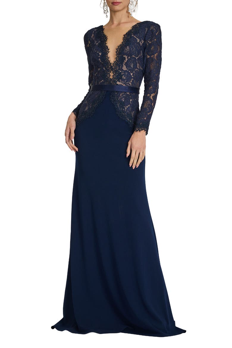 Tadashi Shoji Lace Long Sleeve Cotton Blend Gown (Women) | Nordstrom