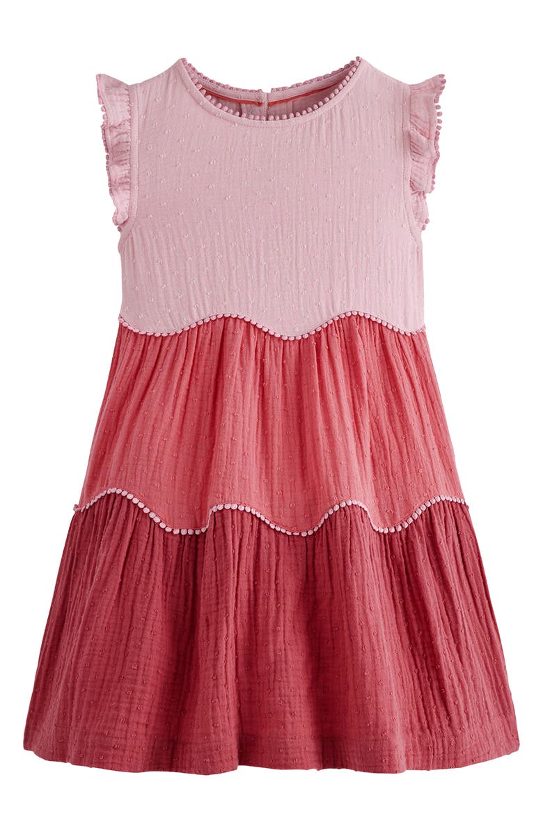 Mini Boden Kids' Double Cotton Gauze Tiered Dress, Main, color, Spring Blossom Colour Block
