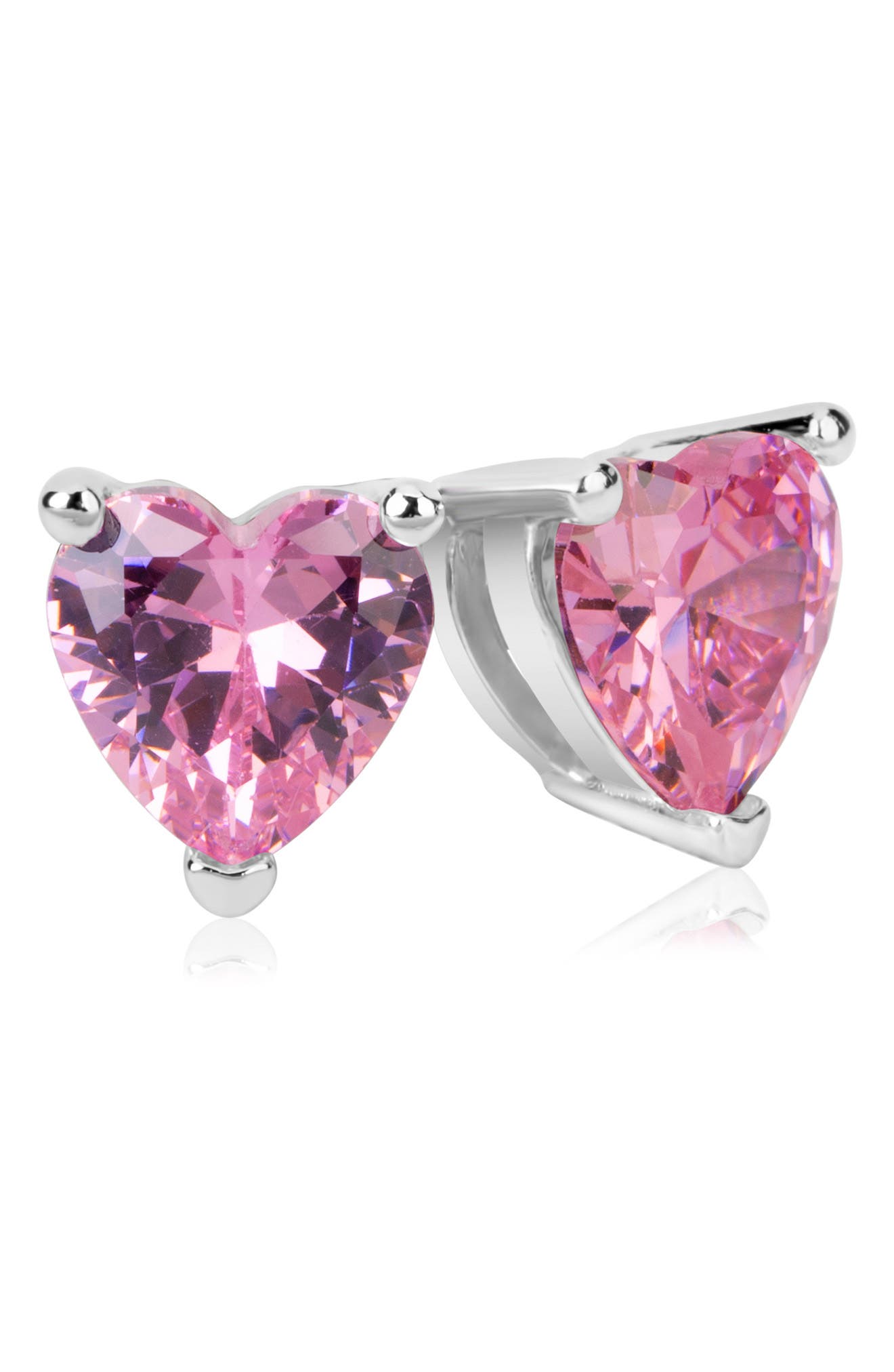 SUZY LEVIAN Sterling Silver Heart Shape Pink Cubic Zirconia Stud Earrings