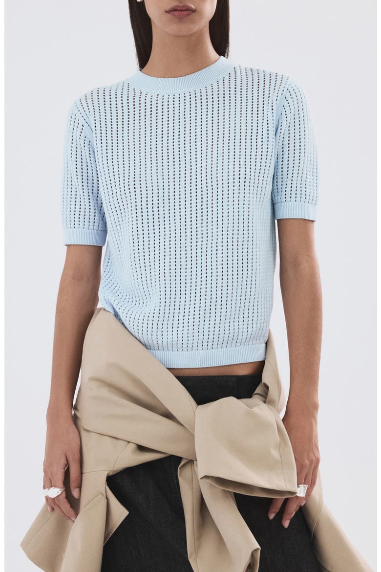Pera Open Stitch Crewneck Sweater, Main, color, SKY BLUE