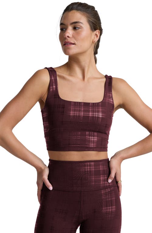 Beyond Yoga Beyond The Studio Plaid Metallic Crop Tank In Burgundy