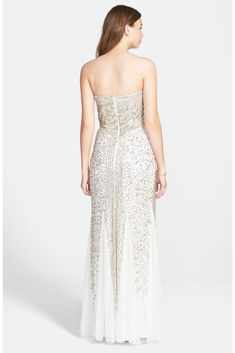 Sequin Mesh Strapless Gown, Alternate, color, IVORY/ GOLD