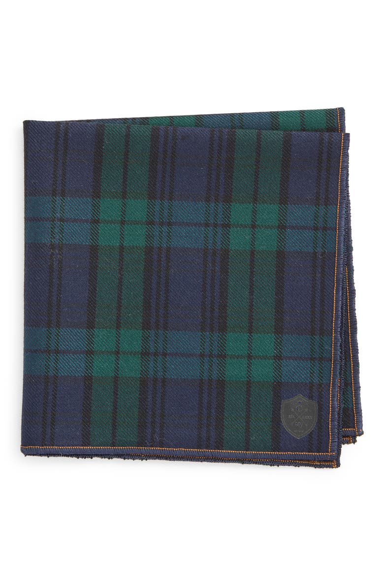 Plaid Wool Pocket Square, Main, color, BLUE