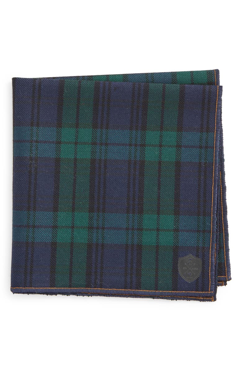 CLIFTON WILSON Plaid Wool Pocket Square, Main, color, Blue