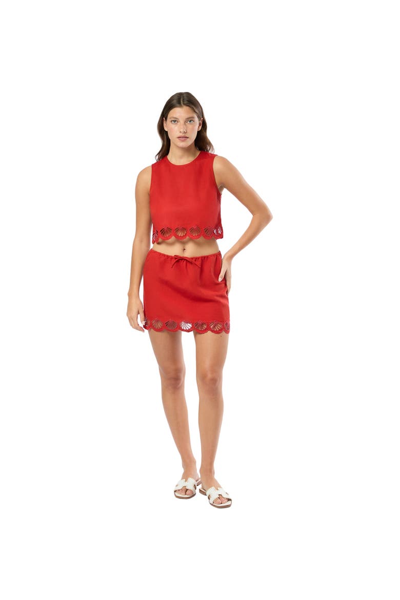 Air Linen Scallop Mini Skirt, Main, color, DARK RED