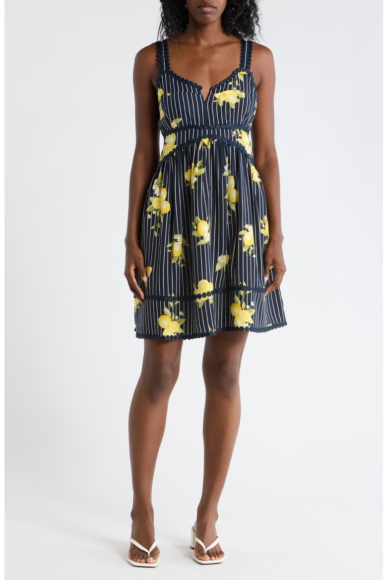 Side Cutout Minidress, Main, color, NAVY STRIPE LEMONS