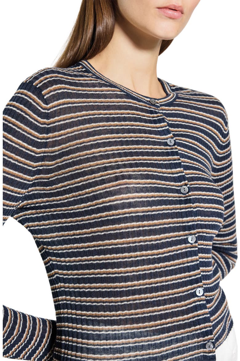 Stripe Crop Linen Blend Cardigan, Alternate, color, NOCTURNE BLUE MULTI