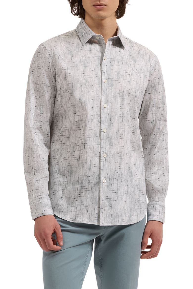 Julian Shaped Fit Abstract Geo Print Stretch Cotton Button-Up Shirt, Main, color, SHARK