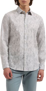 Bugatchi Julian Shaped Fit Abstract Geo Print Stretch Cotton Button-Up Shirt