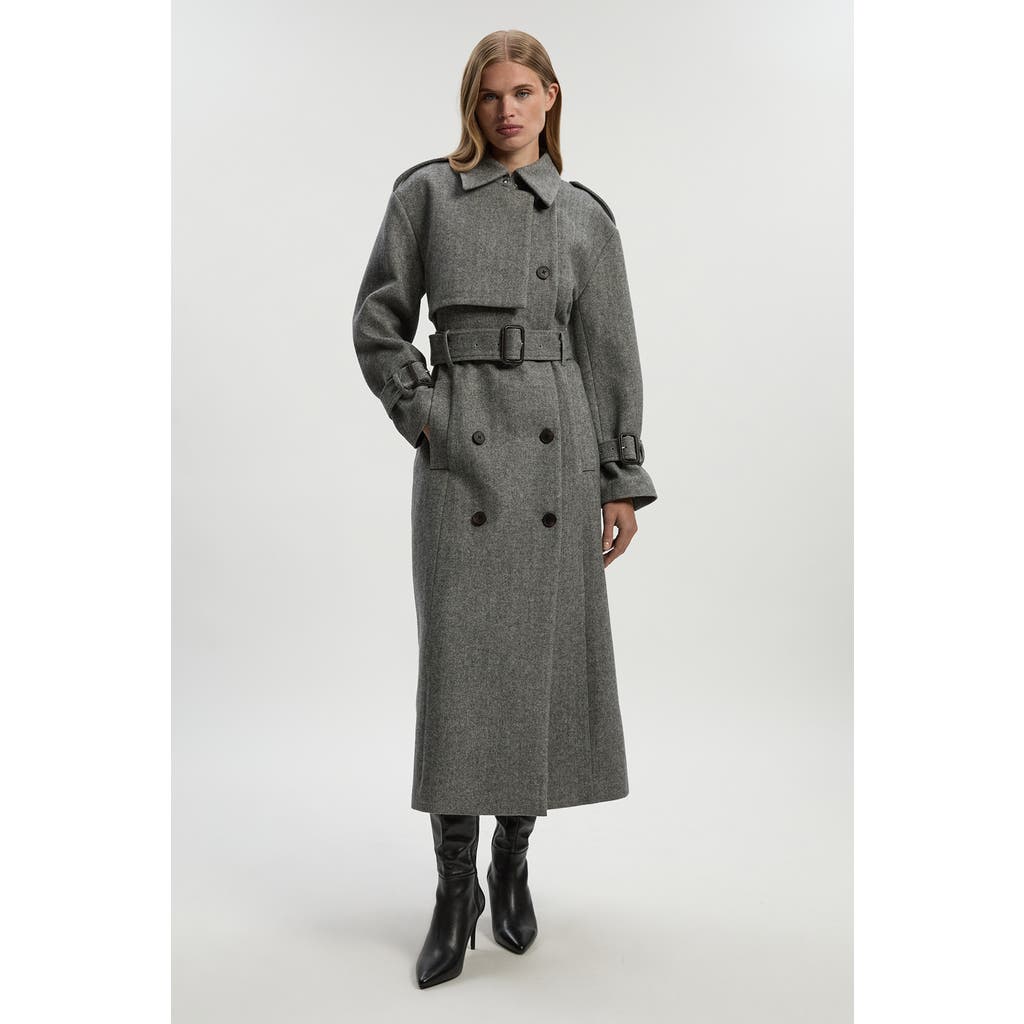 Karen Millen Herringbone Tailored Maxi Coat In Gray