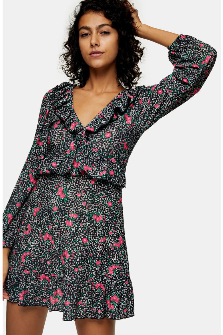 Double-V Long Sleeve Jersey Minidress, Alternate, color, MULTI