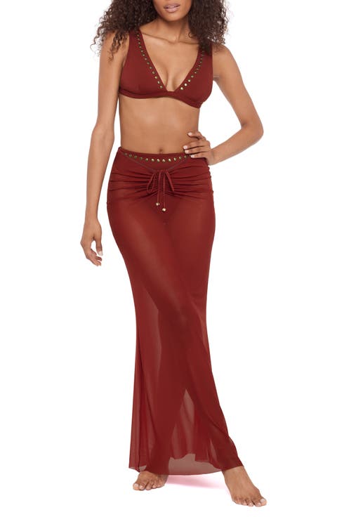 Ruched Sheer Mesh Cover-Up Maxi Skirt