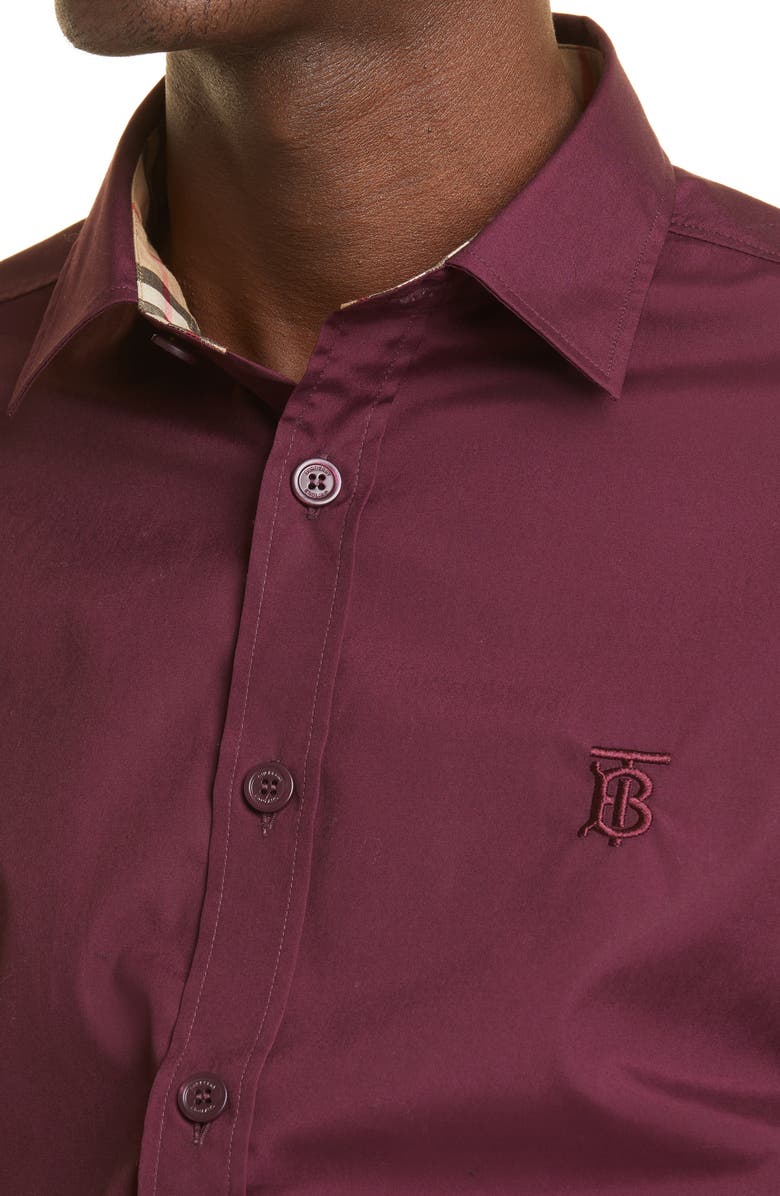 Burberry Sherwood Monogram Motif Slim Fit Stretch Cotton Poplin Button-Up Shirt, Alternate, color, 