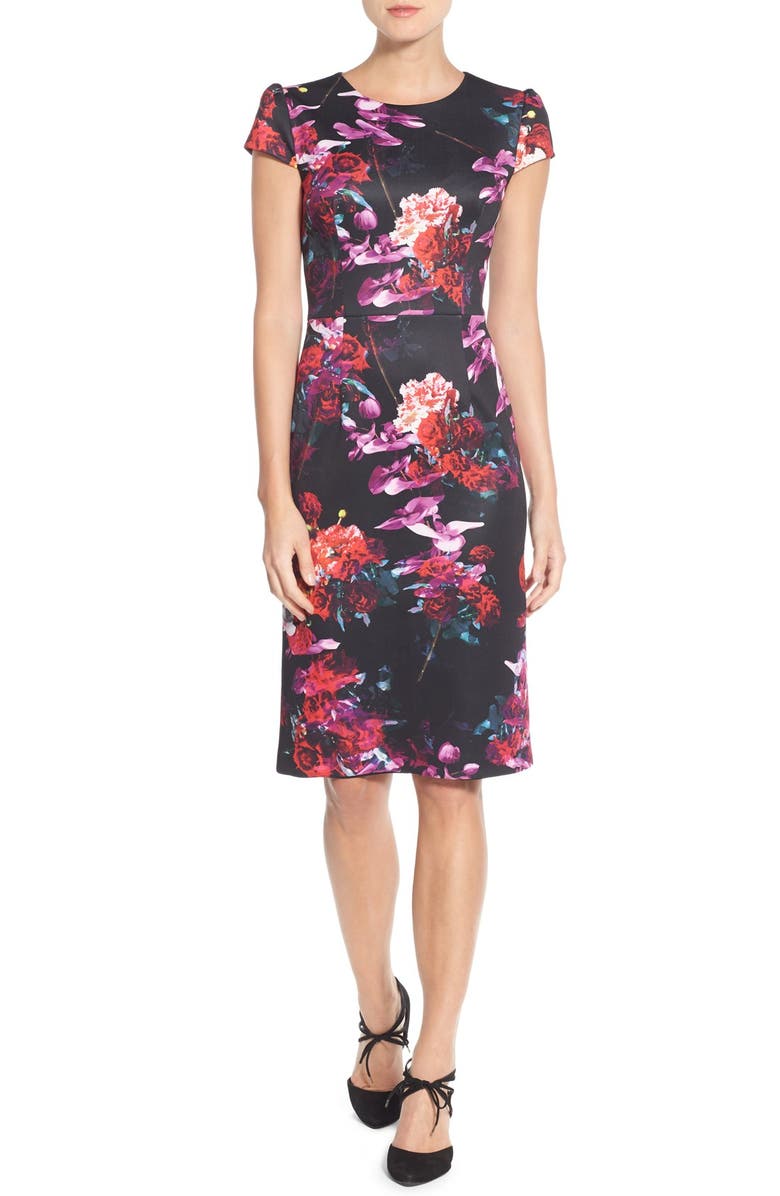 Betsey Johnson Floral Print Knit Sheath Dress, Main, color,