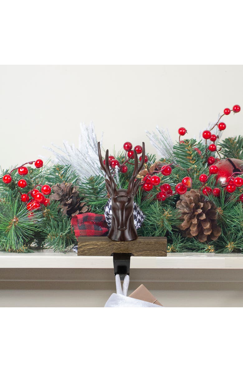 Northlight 7.5" Brown Marbled Buck Deer Head Christmas Stocking Holder, Alternate, color, Brown