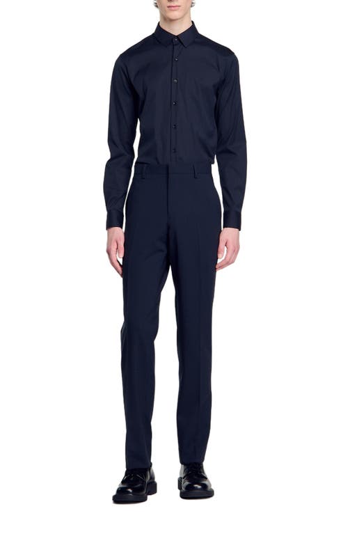 Sandro Seamless Stretch Button Up Shirt In Navy Blue