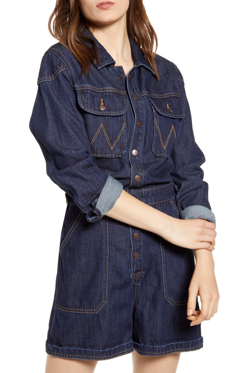 Wrangler Long Sleeve Denim Romper, Alternate, color,