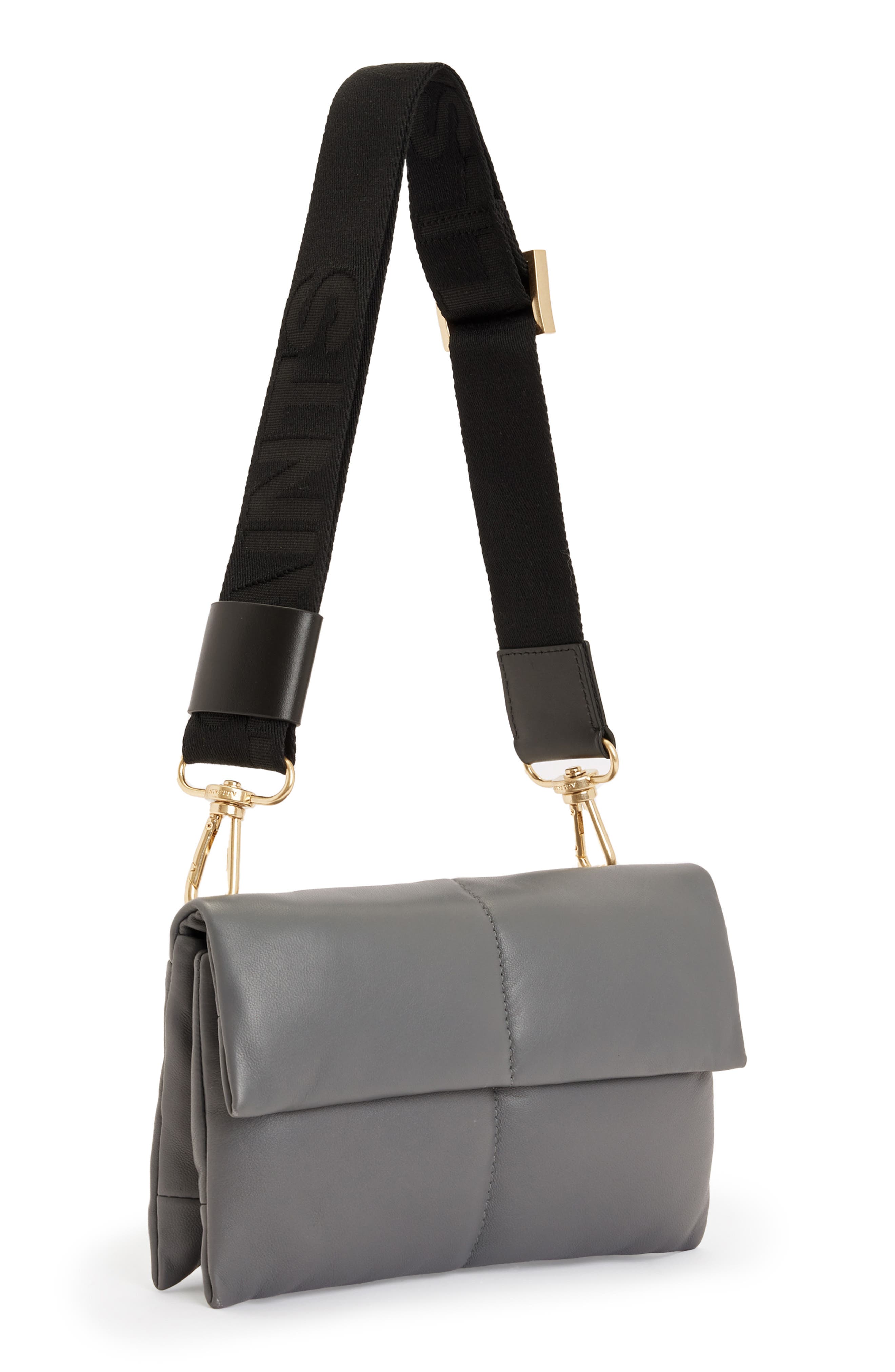 AllSaints Ezra Logo Strap Leather Crossbody Bag, Alternate, color, Slate Grey