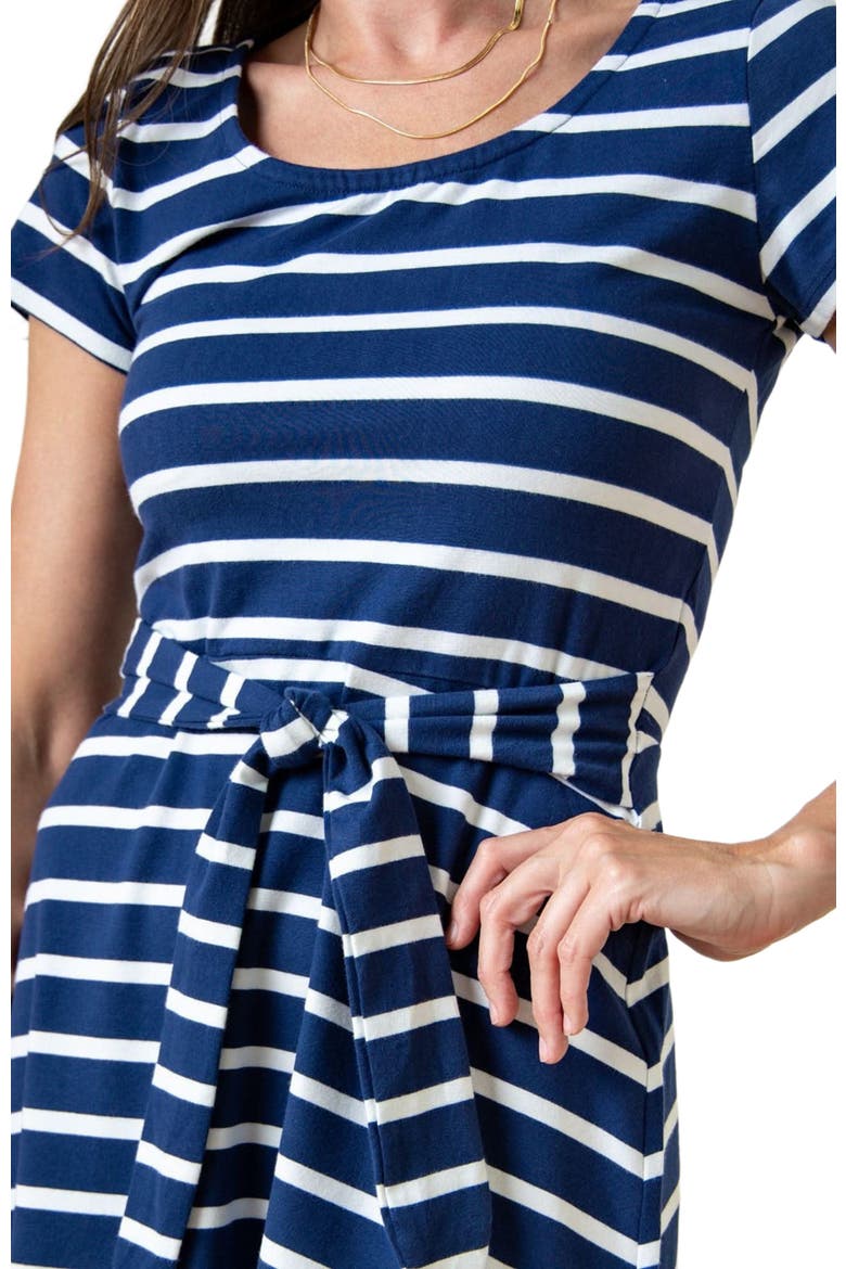 Women's Organic Cotton Tie-Waist Knit Dress, Alternate, color, Navy with White Stripe