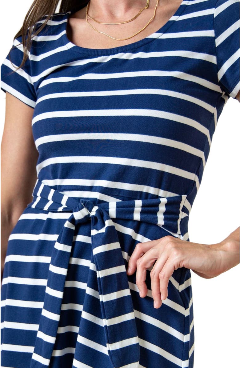 Hope & Henry Women's Organic Tie-Waist Knit Dress, Alternate, color, Navy With White Stripe