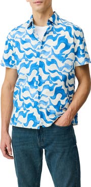 Rodd & Gunn Fireshaw Wave Print Short Sleeve Cotton Button-Up Shirt