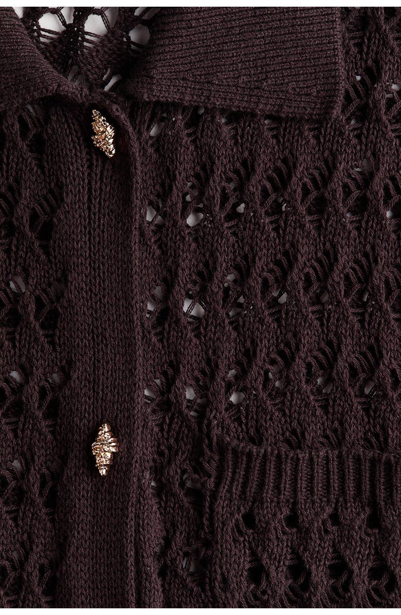 H&M Crochet-look Cotton Cardigan, Alternate, color, Dark Brown
