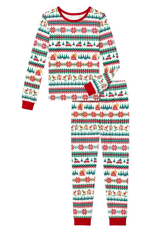 BedHead Pajamas Kids' Festive Print Fitted Two-Piece Pajamas in Festive Fairisle 