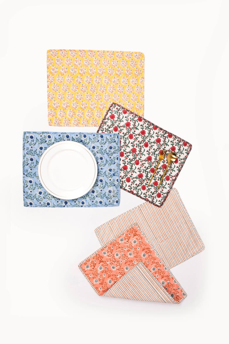 Holly & Berry Reversible Block Print Placemat Set of 2, Alternate, color, Crimson