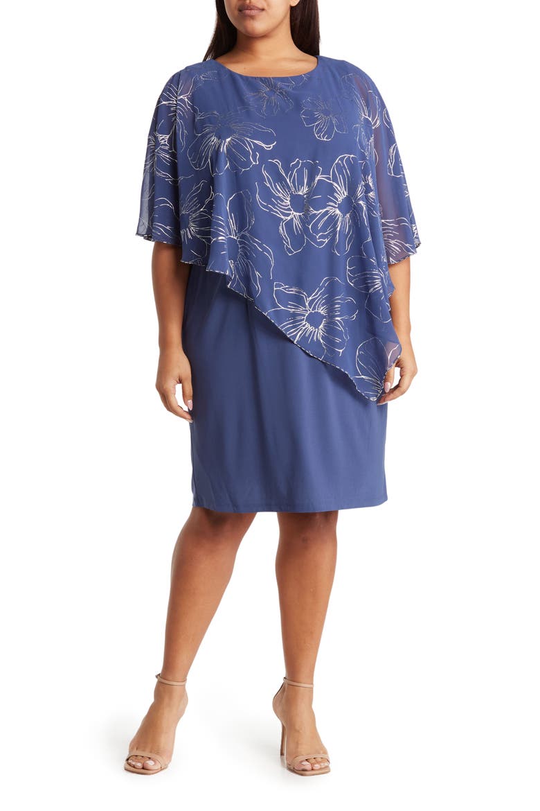 Floral Asymmetric Popover Shift Dress, Main, color, WEDGEWOOD