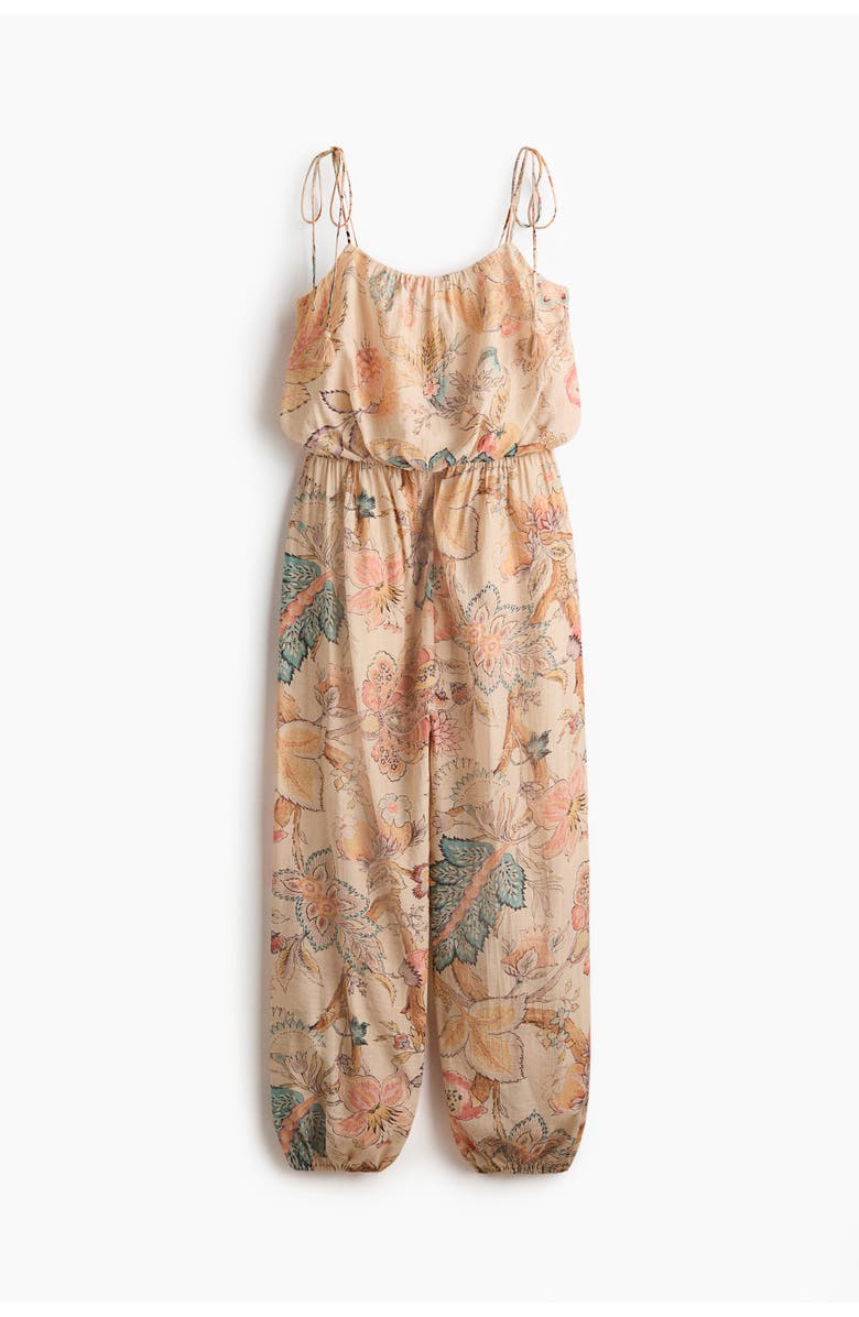 H&M Balloon-leg Tie-strap Jumpsuit, Main, color, Light Beige/Paisley