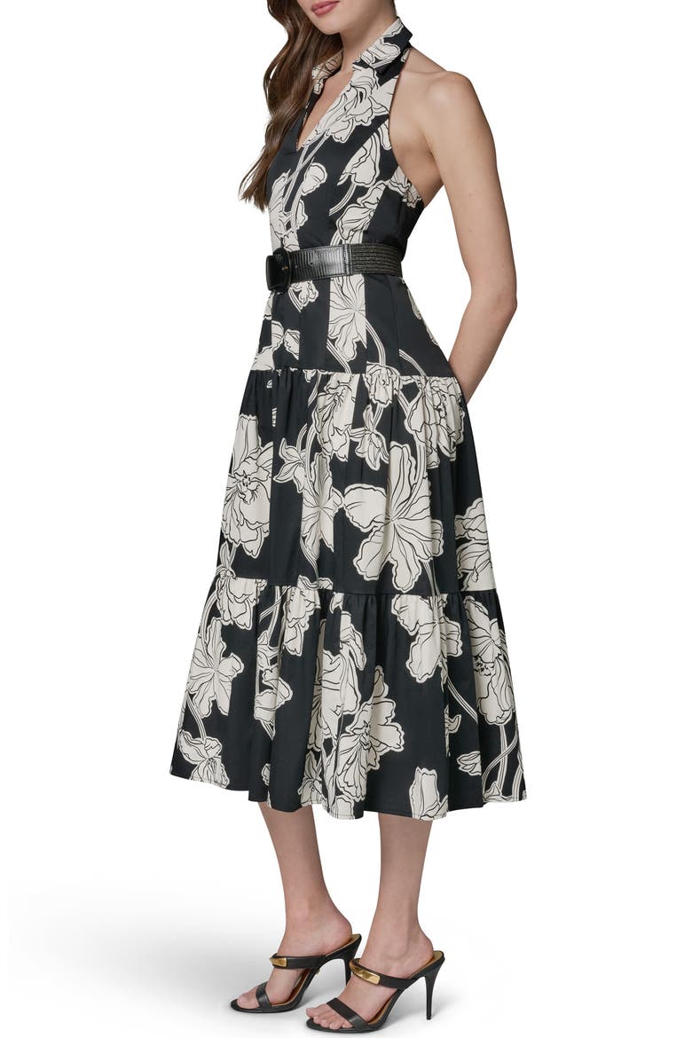 Floral Print Halter Midi Dress, Alternate, color, BLACK CREAM