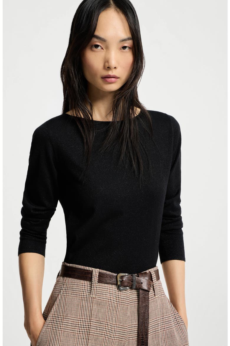 Cashmere and silk Sparkling sweater, Alternate, color, Black