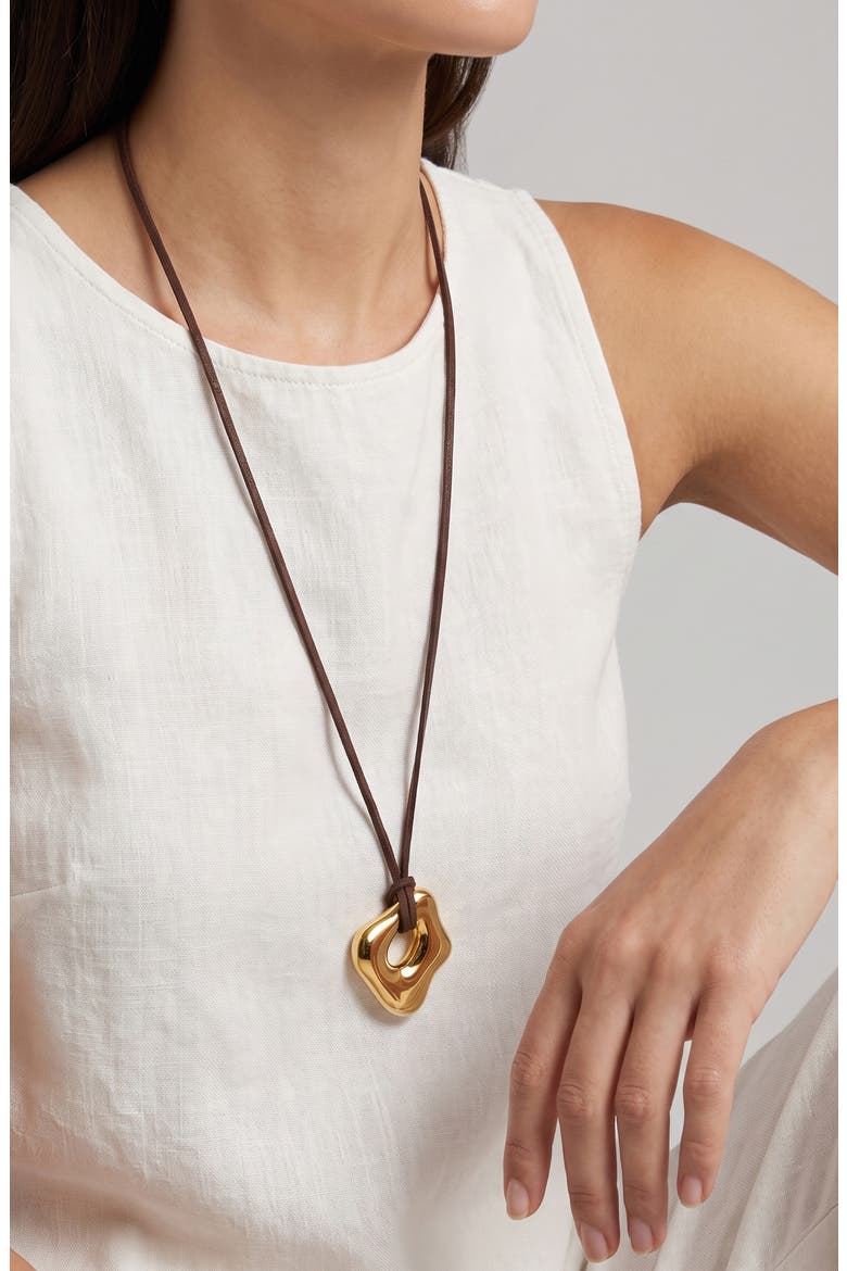 Organic Contour Pendant Necklace, Alternate, color, BROWN/ GOLD