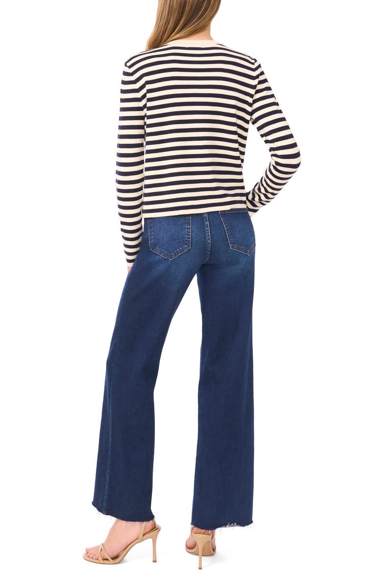 Stripe Crewneck Cardigan, Alternate, color, BARITONE BLUE