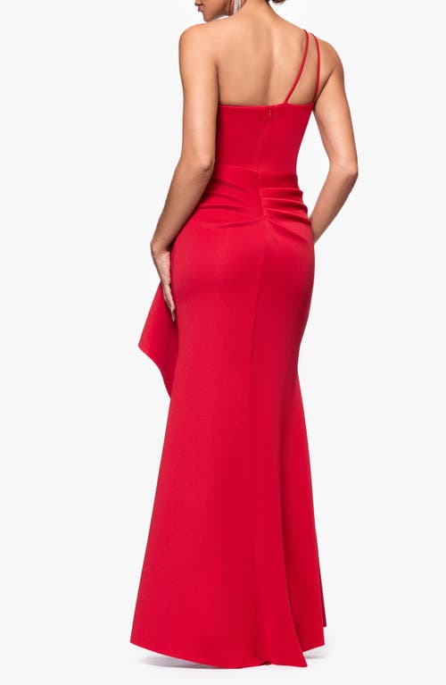 Xscape Evenings Ruffle One-shoulder Scuba Gown In Red