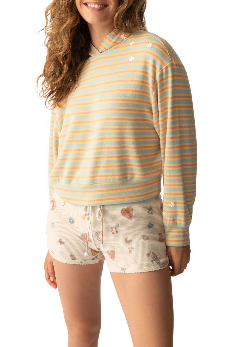 PJ Salvage Sunshine On My Mind Stripe Lounge Hoodie, Alternate, color, Yellow Multi