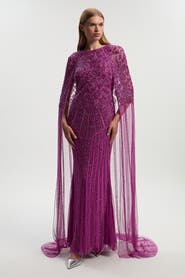 Karen Millen Premium Embellished Caped Maxi Dress