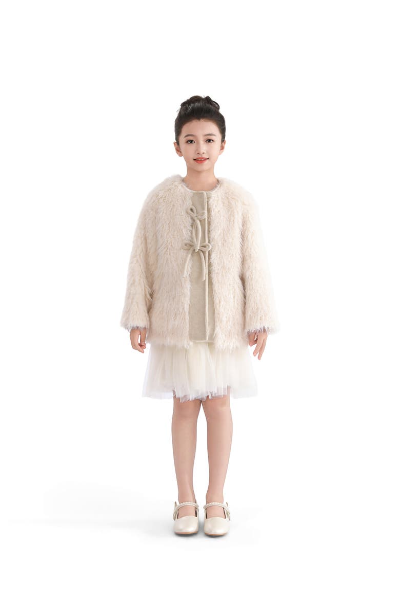 Faux Fur & Wool Bow Coat, Alternate, color, Cream