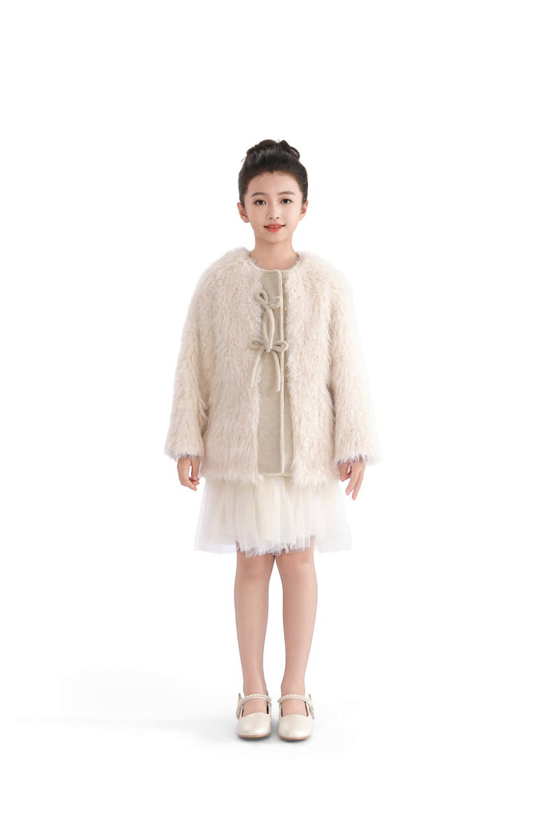 Tulleen Faux Fur & Wool Bow Coat, Alternate, color, Cream