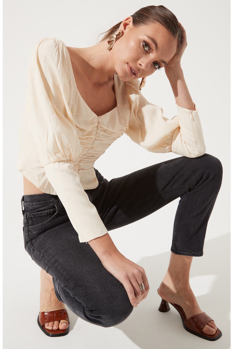 Ruched Puff Sleeve Blouse, Alternate, color, CREAM