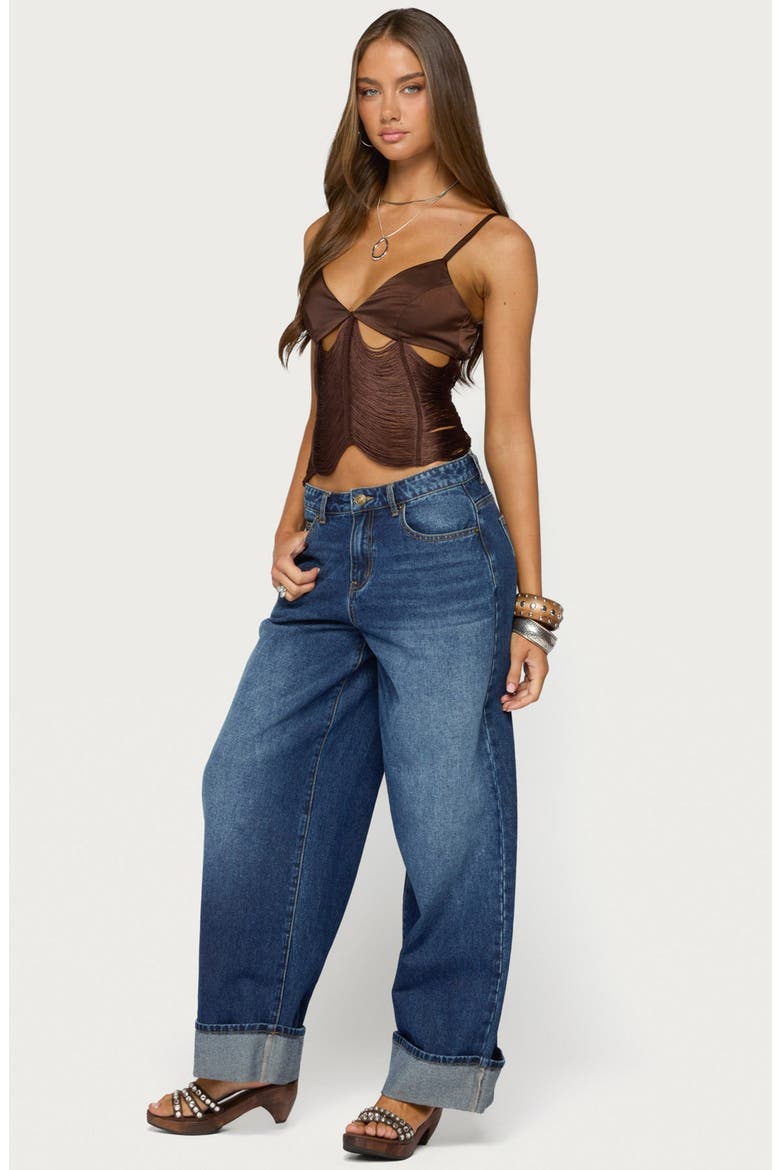 Dulcy Cutout Fringed Satin Camisole, Alternate, color, BROWN