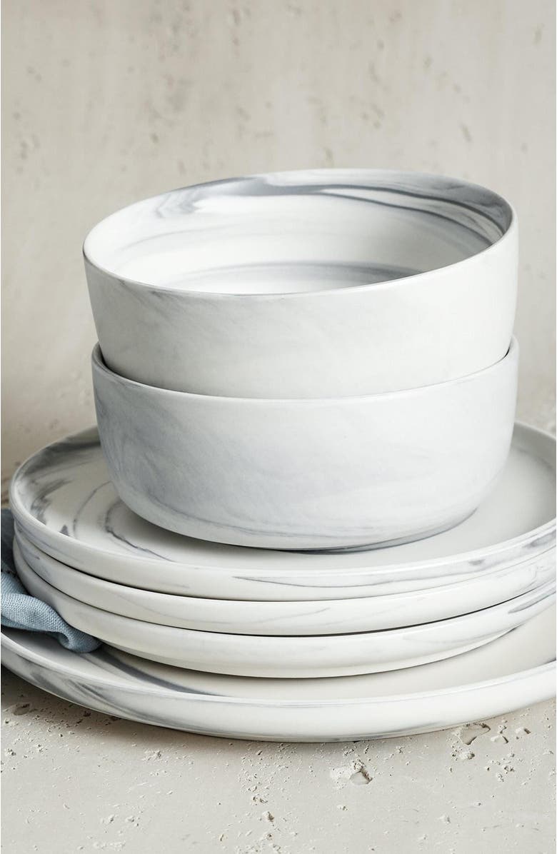 Stone Lain Brighton Porcelain 16-Piece Dinnerware Set, Alternate, color, Gray