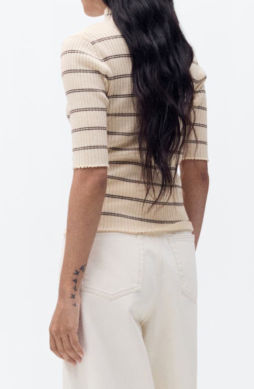 Mango Stripe Mock Neck Rib Sweater In Brown
