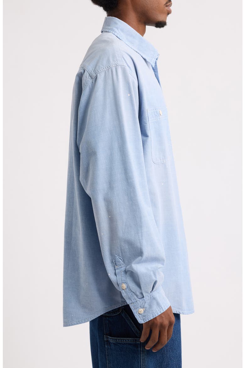 Painter Cotton Chambray Button-Up Shirt, Alternate, color, BLUE (WORN USED, SPLATTER)