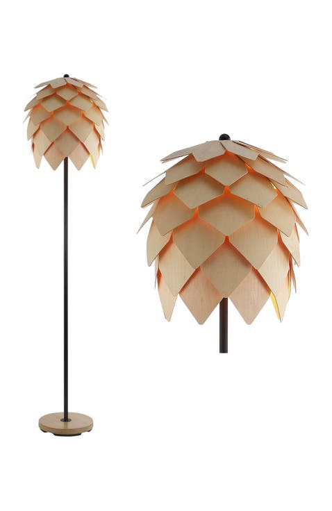 Simon 63" Pinecone Wood/Metal LED Floor Lamp, Natural/Black