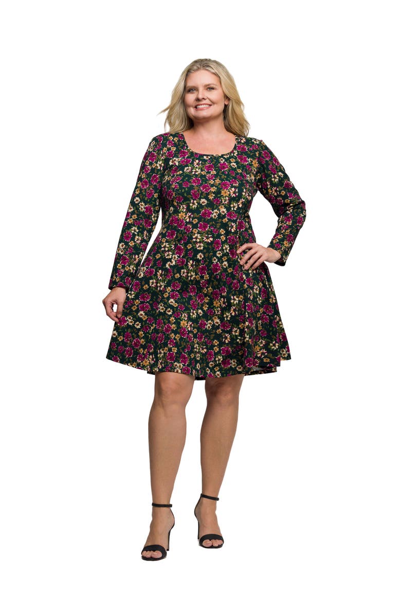 24seven Comfort Apparel Floral Print Long Sleeve Fit and Flare Mini Dress, Main, color, Pink Multi