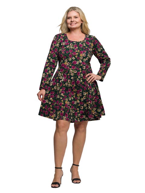 Floral Print Long Sleeve Fit and Flare Mini Dress