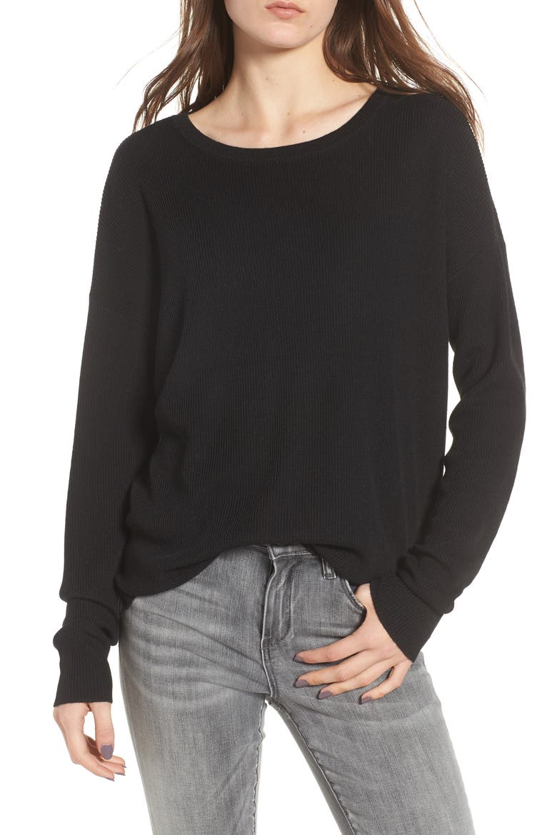 Drop Shoulder Ribbed Sweater, Main, color, BLACK